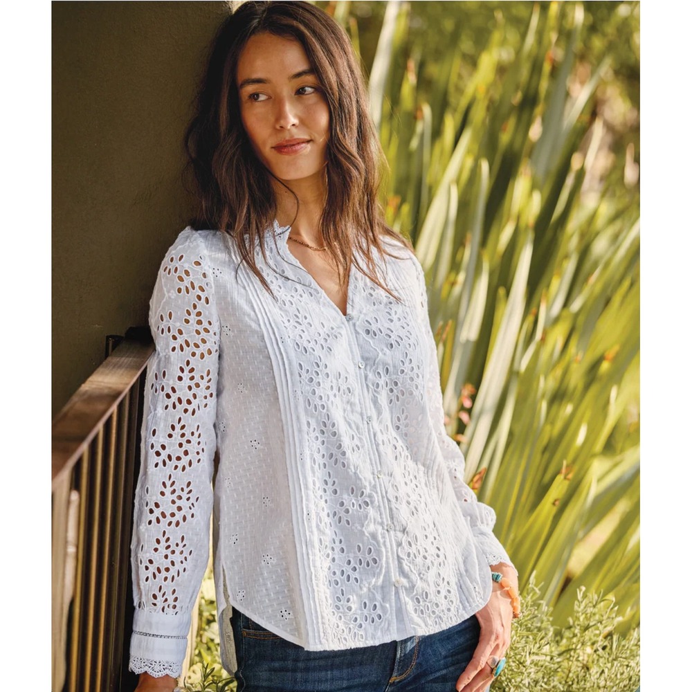 NWT‎ Sundance Valeria Eyelet Shirt Medium White Long Sleeve Button Lace $148